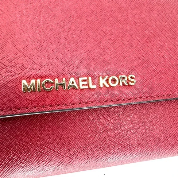 Michael Kors Jet Set Travel Saffiano Leather Crossbody Red - Gold Chain Strap EC - Picture 8 of 15